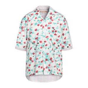 MARNI Shirt Mens Size 52 White Blue Button Up Raw Hem Abstract REVERIE $795